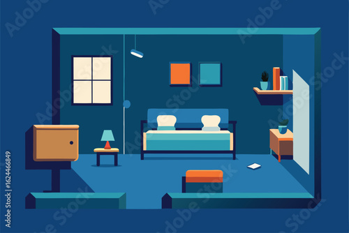interactive vector layout of customizable bedroom .eps