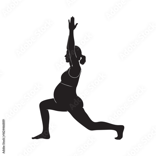 Pregnant woman silhouette performing a yoga pose, isolated on white background