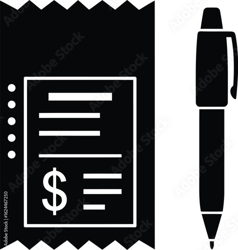 Illustration of a receipt with dollar sign and a pen representing financial transactions and expense tracking