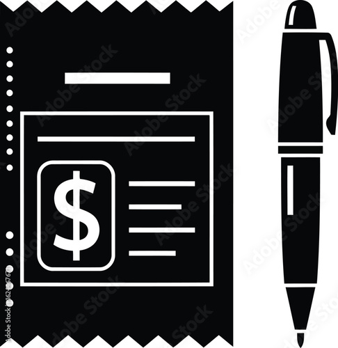 Vector art of an illustration of a receipt next to a pen representing financial transactions and record keeping for business and personal use