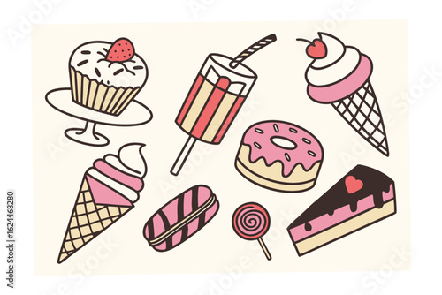 Sweet Delights: A collection of colorful and charming sweet treats, each meticulously crafted and presented, captures the eye and tempts the palate. 