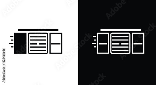A simple line icon of a bus or train ticket, presented in both black and white versions.