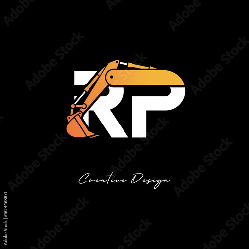 RP Excavator Arm Construction Logo - Bold Industrial Letter mark Design for Heavy Equipment, Contractor Branding & Modern Engineering Identity