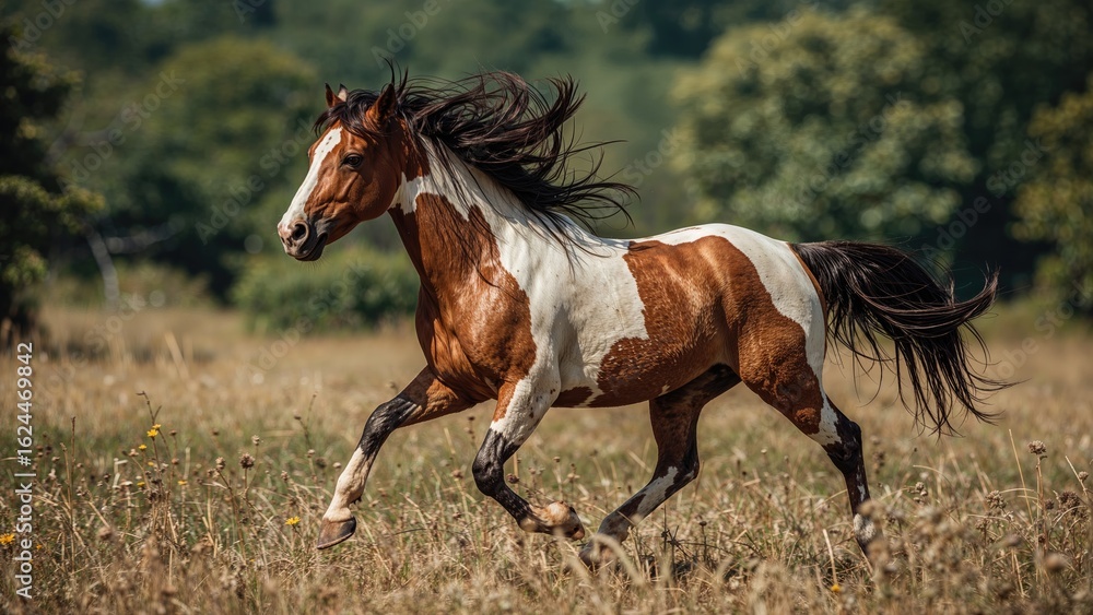 Obraz premium Dynamic and bold paint horse stallion sprinting