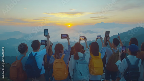 Capturing the Golden Hour: A Group of Travelers Photograph a Mou