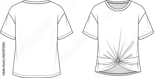 Technical fashion sketch of women's smocked peasant top with ruffled neckline, short puff sleeves, and elasticized peplum hem, vector illustration.