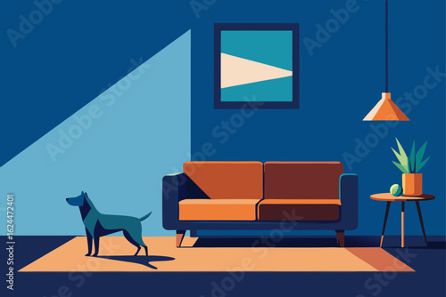 living room with playful dog on the couch   (1).eps