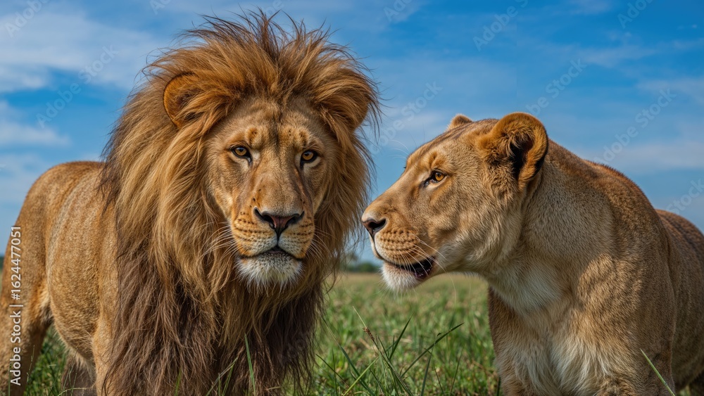 Obraz premium A lioness dismisses a male lion in their natural habitat