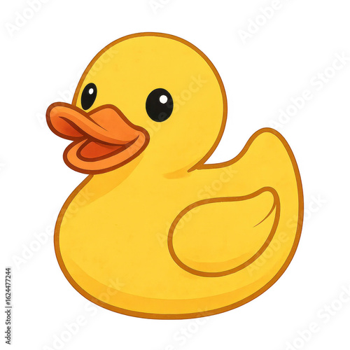 Cute yellow rubber duck toy illustration with orange beak and black eyes