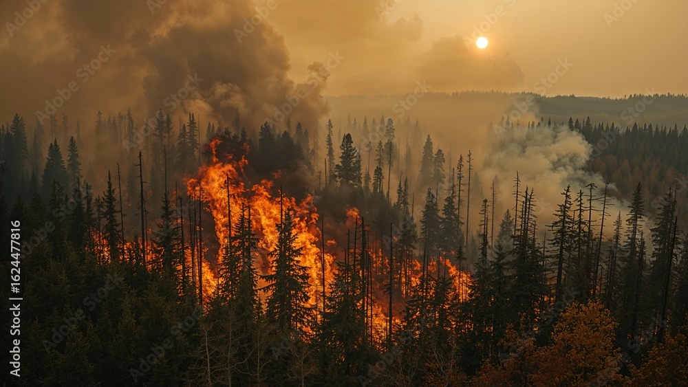 Fototapeta premium Forest Inferno; Smoke Rising