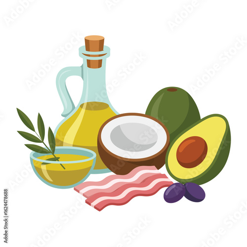 Healthy fats and keto diet ingredients for nutrition