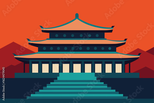 modern building with chinese inspired design  .eps