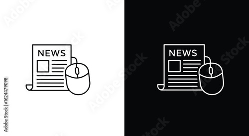 Minimalist line icons of a newspaper and computer mouse, symbolizing digital media and online news access.
