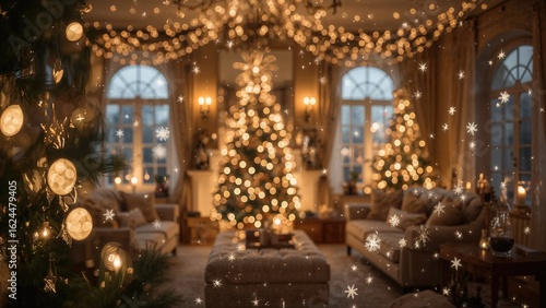 Wallpaper Mural A hazy perspective of a modern Christmas setting highlighted by twinkling light decorations. Torontodigital.ca