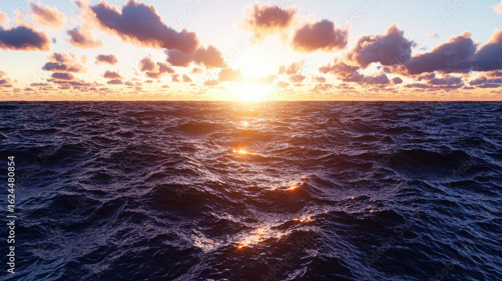 Obraz premium Tranquil Ocean Waves Under Colorful Sunset Sky at Dusk