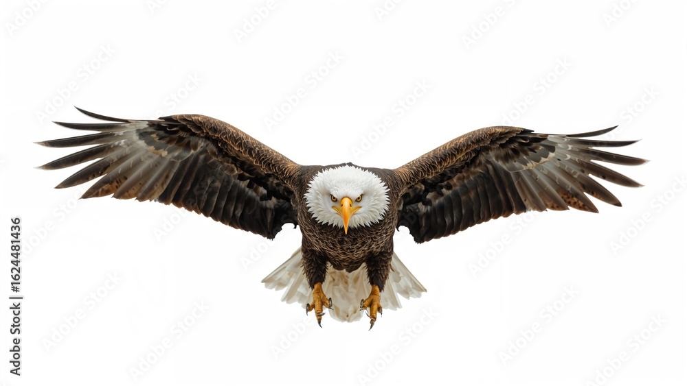 Fototapeta premium Single bald eagle set on a white surface