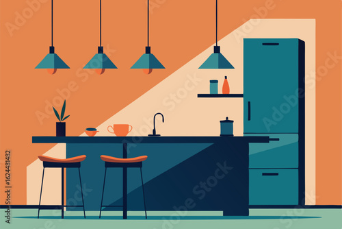 modern kitchen and island layout with pendant ligh.eps