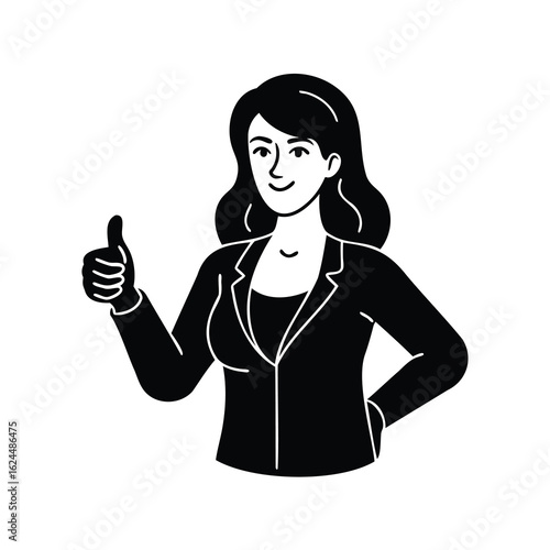 business woman showing thumbs up