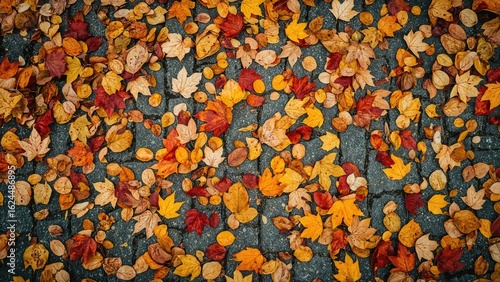 Walkway decorated with fall leaves