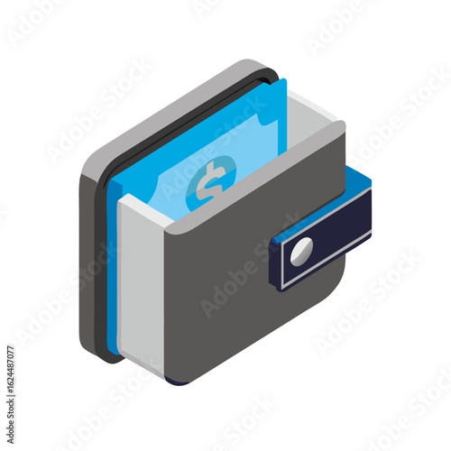 Wallet with Money 3D Isometric Icon
