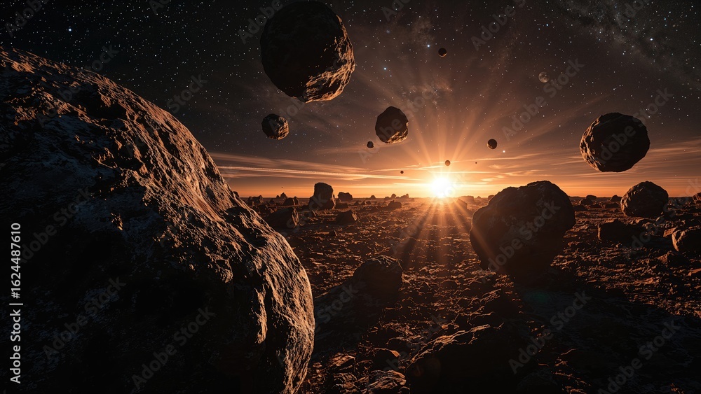 Dangerous asteroid objects orbiting the sun. Closest space rocks to our planet.