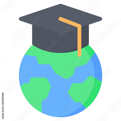 Global Education Icon, Flat style icon vector illustration, Suitable for website, mobile app, print, presentation, infographic and any other project.