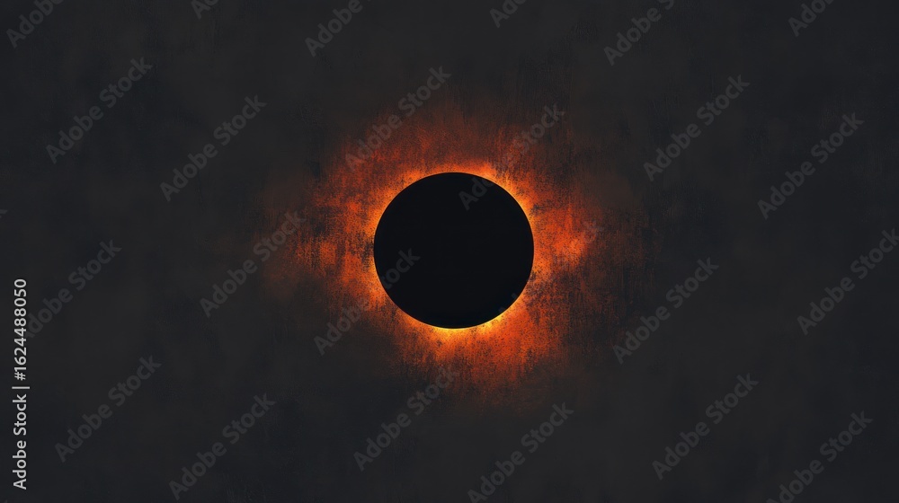 Obraz premium Total Solar Eclipse Dark Sky with Bright Orange Corona During Solar Phenomenon