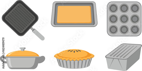 Colorful kitchenware collection illustration