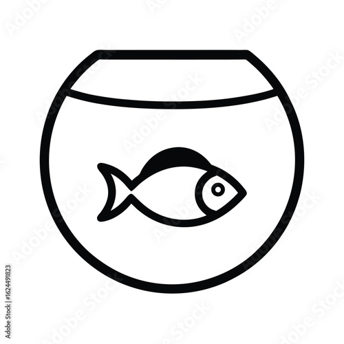 Fish Bowl Outline Vector Illustration