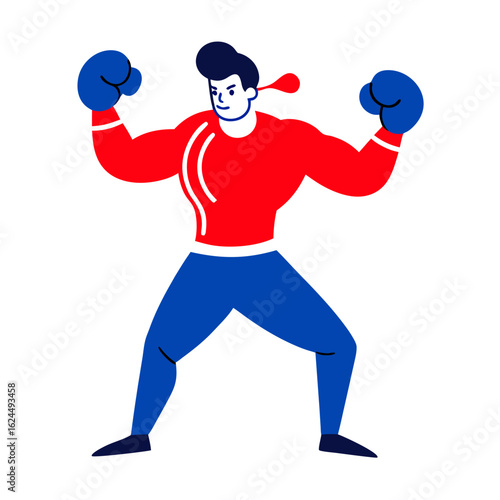 Classic Boxer Mascot: Red Gloves and Glowing Highlights in Cartoon Style