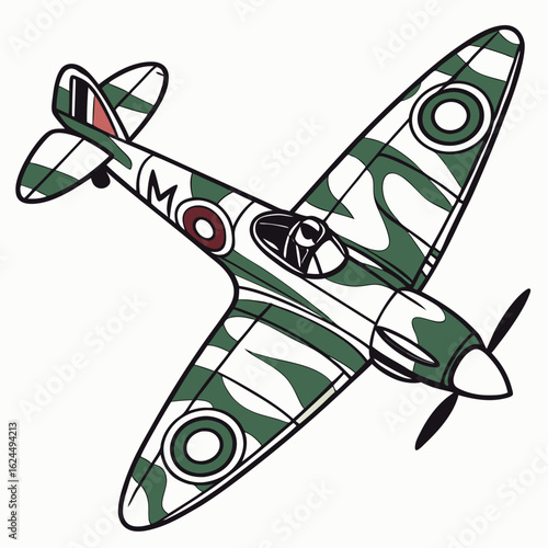 Canvas-taulu Stylized supermarine spitfire fighter plane with camouflage pattern and raf mark