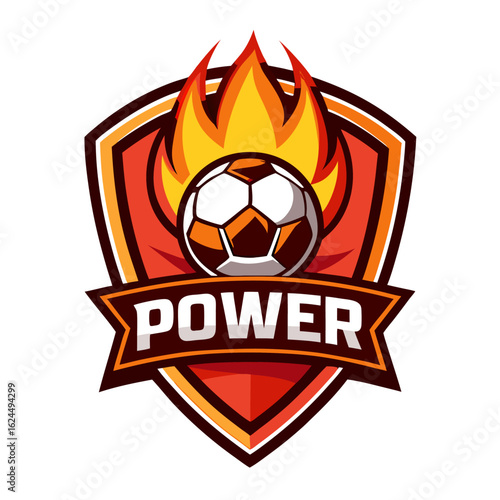 Flame-trailing football in a clean vector crest with bold power font underneath.