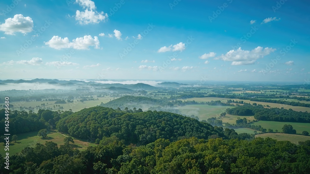 Fototapeta premium Bird's-eye perspective of rolling hills and scenic terrain during summer