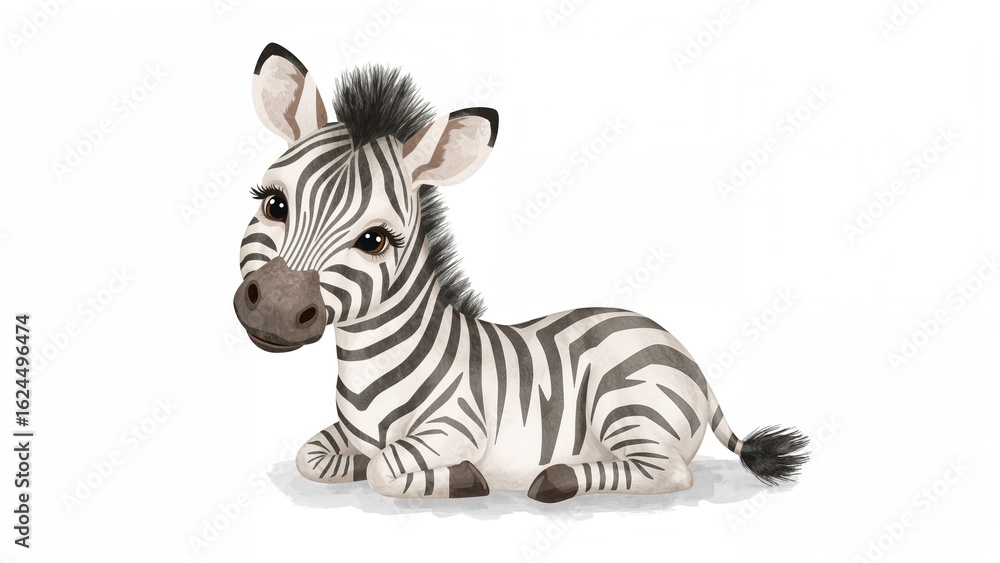 Obraz premium Sweet baby zebra drawing with a minimalist white backdrop