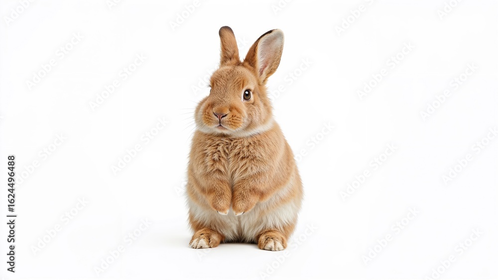 Fototapeta premium Cute young reddish-brown rabbits on a white backdrop