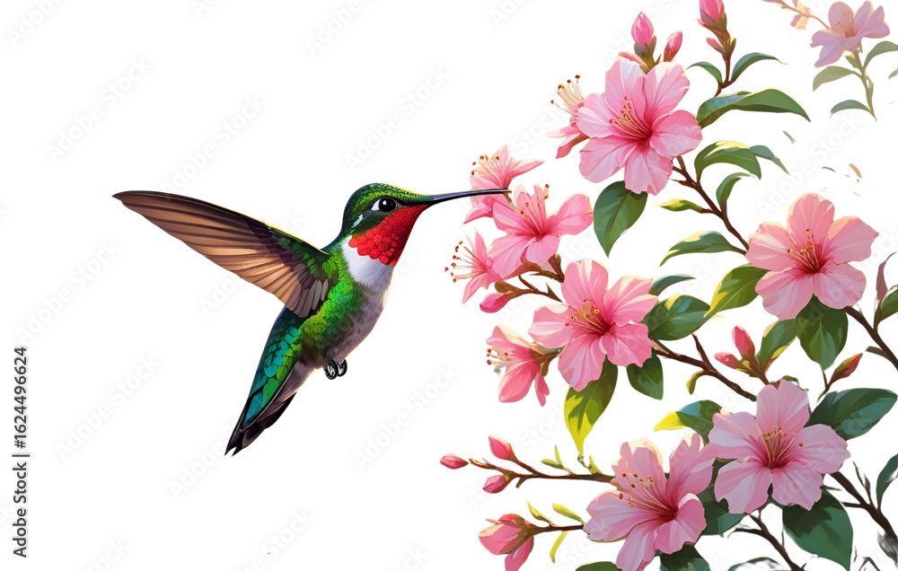 Fototapeta premium Hummingbird Feeding on Pink Blossoms 
