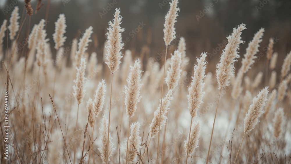 Fototapeta premium Blurry bokeh background showcasing delicate pampas grass and dry reeds in a bohemian style.