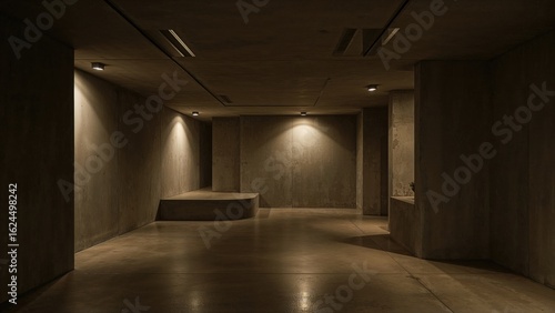 Wallpaper Mural Dark concrete interior space highlighted by ceiling-mounted lights in an abstract design. Torontodigital.ca