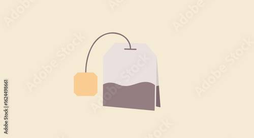 Minimalist teabag illustration on beige background for website/blog