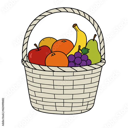 Vibrant basket of fresh fruit perfect for healthy eating promotions and cheerful designs, naturally sweet