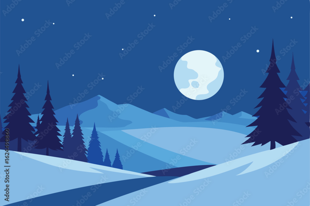 Naklejka premium peaceful snowy field scenery with scattered pine (1).eps