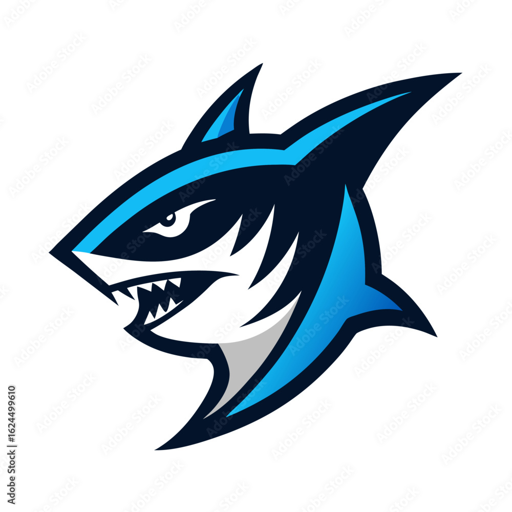Fototapeta premium Dynamic shark head logo with speed lines and bold contrast in a high-energy esport composition