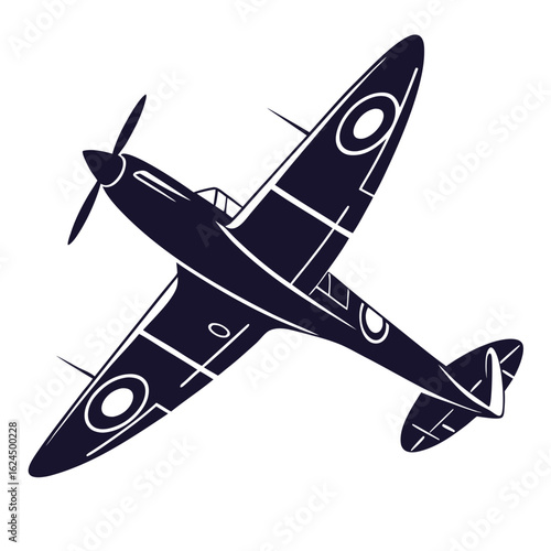 Iconic british spitfire fighter plane silhouette with national insignia in a stylized graphic