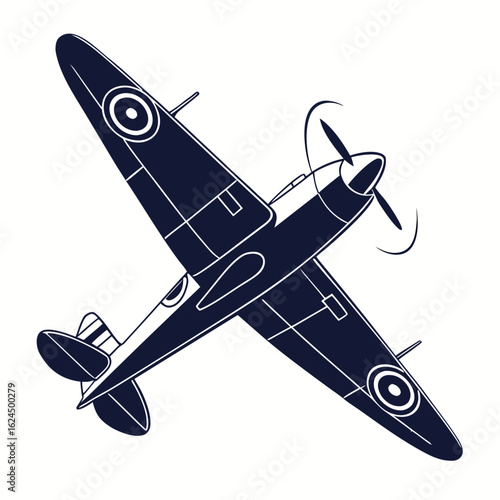 Iconic british spitfire fighter plane silhouette with royal air force roundels