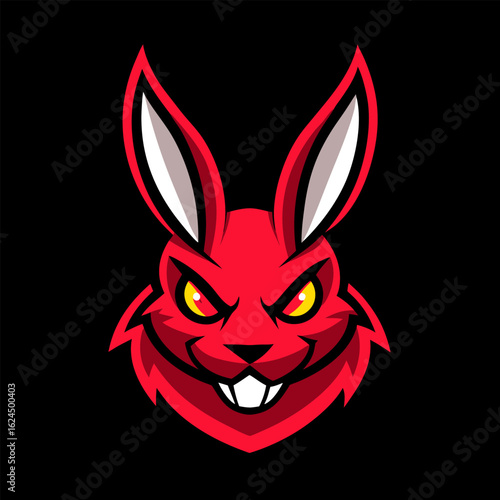 Red-Eyed Cartoon Bunny on Black Background for Mischievous Team Identity