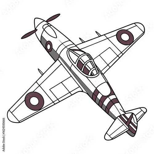 Stylized illustration of a vintage british wwii fighter airplane with roundel insignia