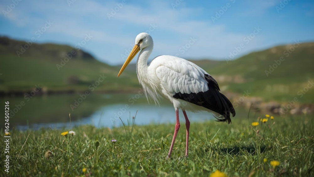 Fototapeta premium Animal beauty captured as a white stork stands in vibrant nature