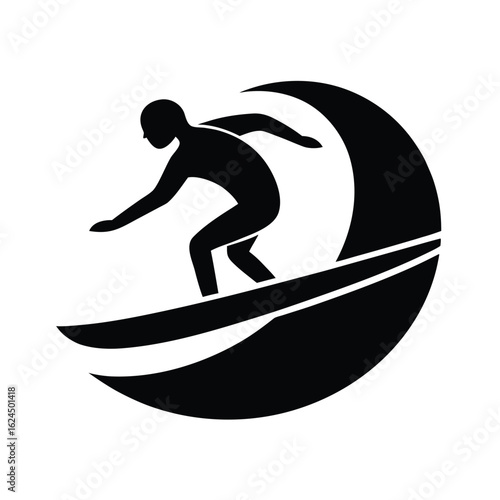 Surfer Riding Wave Outline Vector Illustration