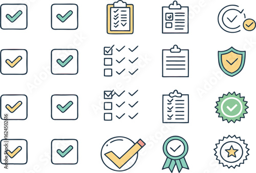 Approved checked verified checklist clipboard shield badge award checkmark