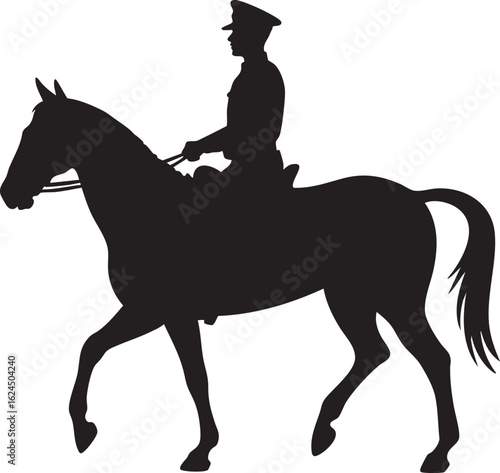 Silhouette of Police Officer Riding Horse, Transparent Background.